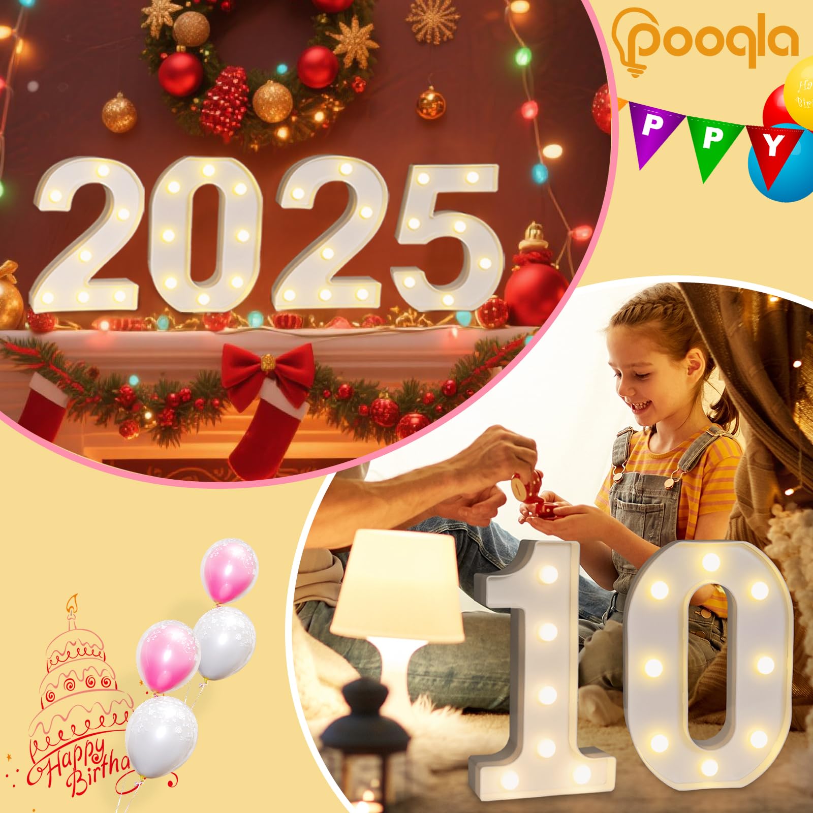 Pooqla Decorative LED Light Up Number Letters, White Plastic Marquee Number Lights Sign Party Wedding Decor Battery Operated (7)