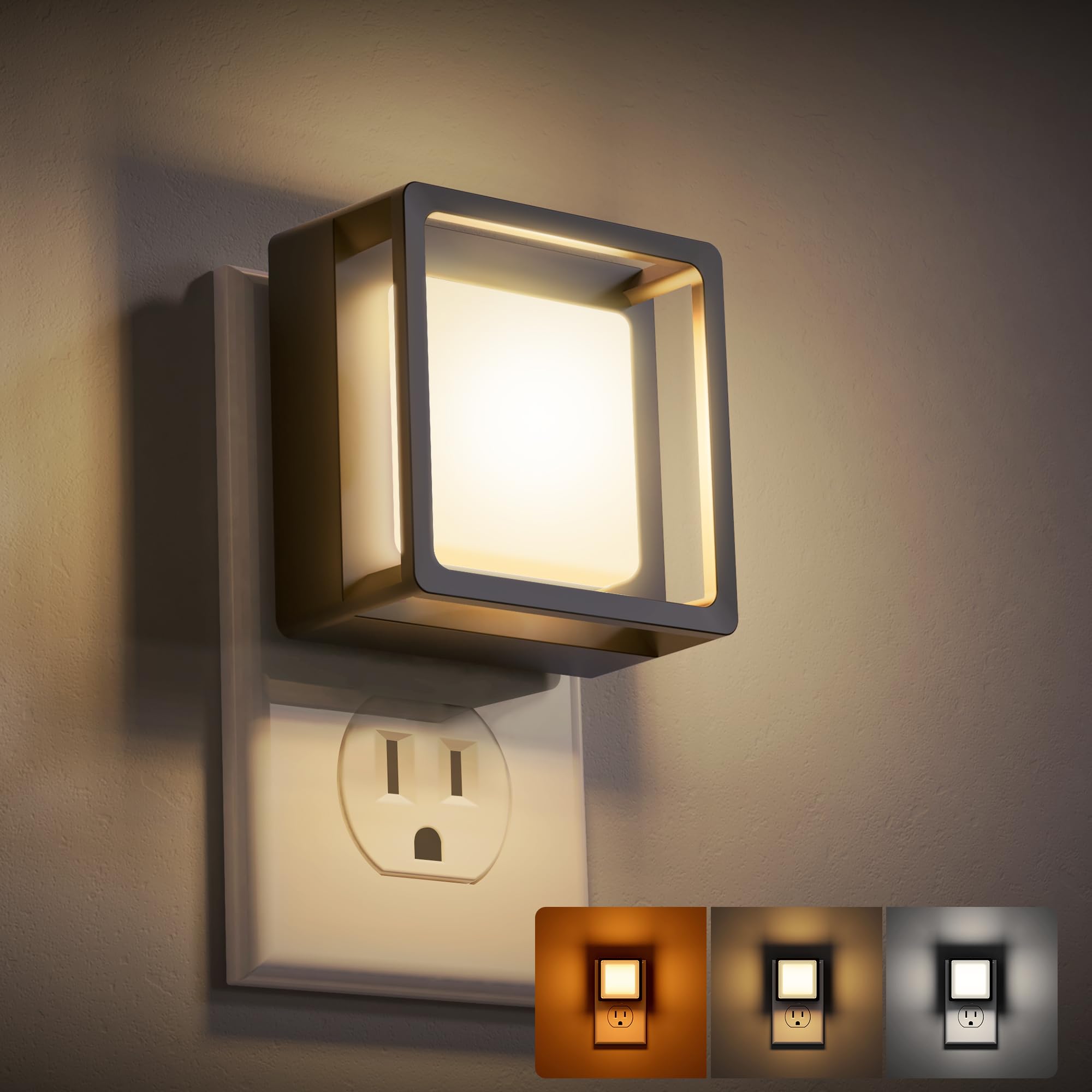 DORESshop LED Night Light  Night Lights Plug Into Wall [2 Pack] with Dusk-to-Dawn Sensor  Dimmable Nightlights  Adjustable Brightness for Bathroom  Hallway  Bedroom Kids Room Stairway 3CCT