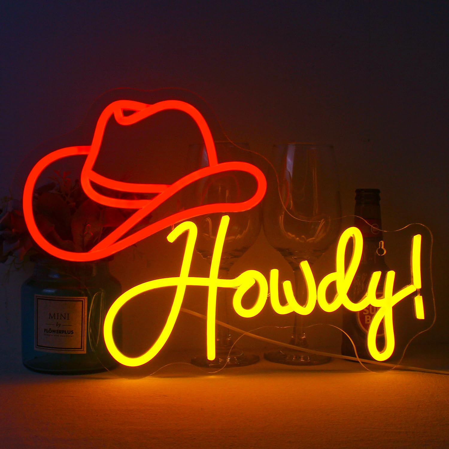 ineonlife LED Cowboy Hat Neon Sign, Red Acrylic Wall Decor, USB Powered, 16.5 x 11 in, Model QY-1200