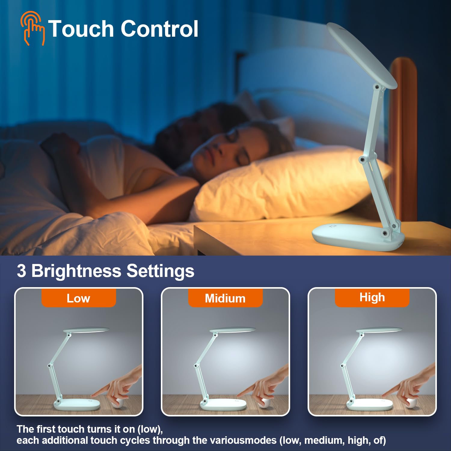 Akejrym Led Desk Lamp For Office Home & Battery Operated Lamp Rechargeable Lamp Foldable & Portable Light, [2-Fold Bracket] 3 Brightness Dimmable Small Desk Lamp Wireless Reading Lamp (Green)