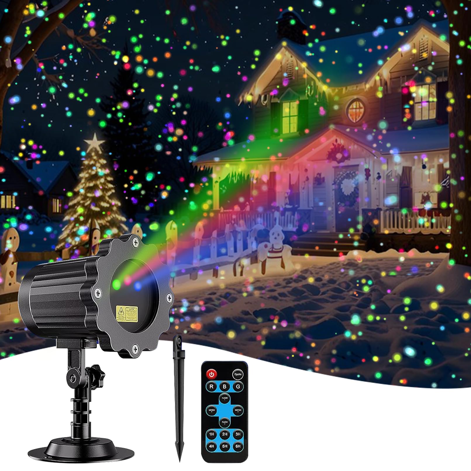 Laser Outdoor Moving RGB Christmas Projector Light - 3 Color Motion Firefly Decorative Lights Show for Halloween, Christmas, Hol