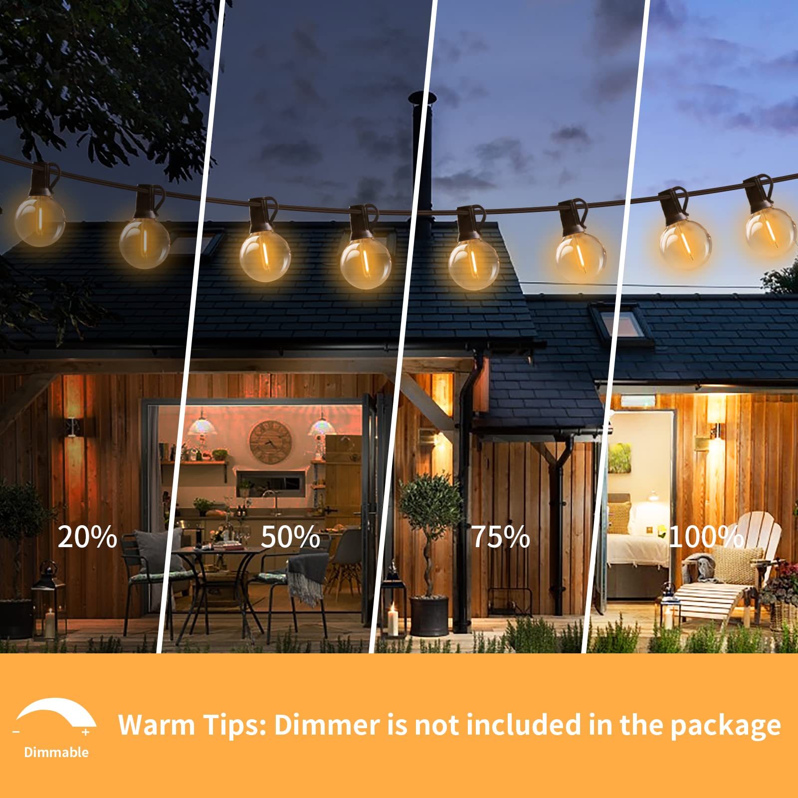 Svater Outdoor String Lights, 150FT, 75+3 Shatterproof LED Bulbs, Dimmable Warm White, Black Plastic Hanging Globe Lights