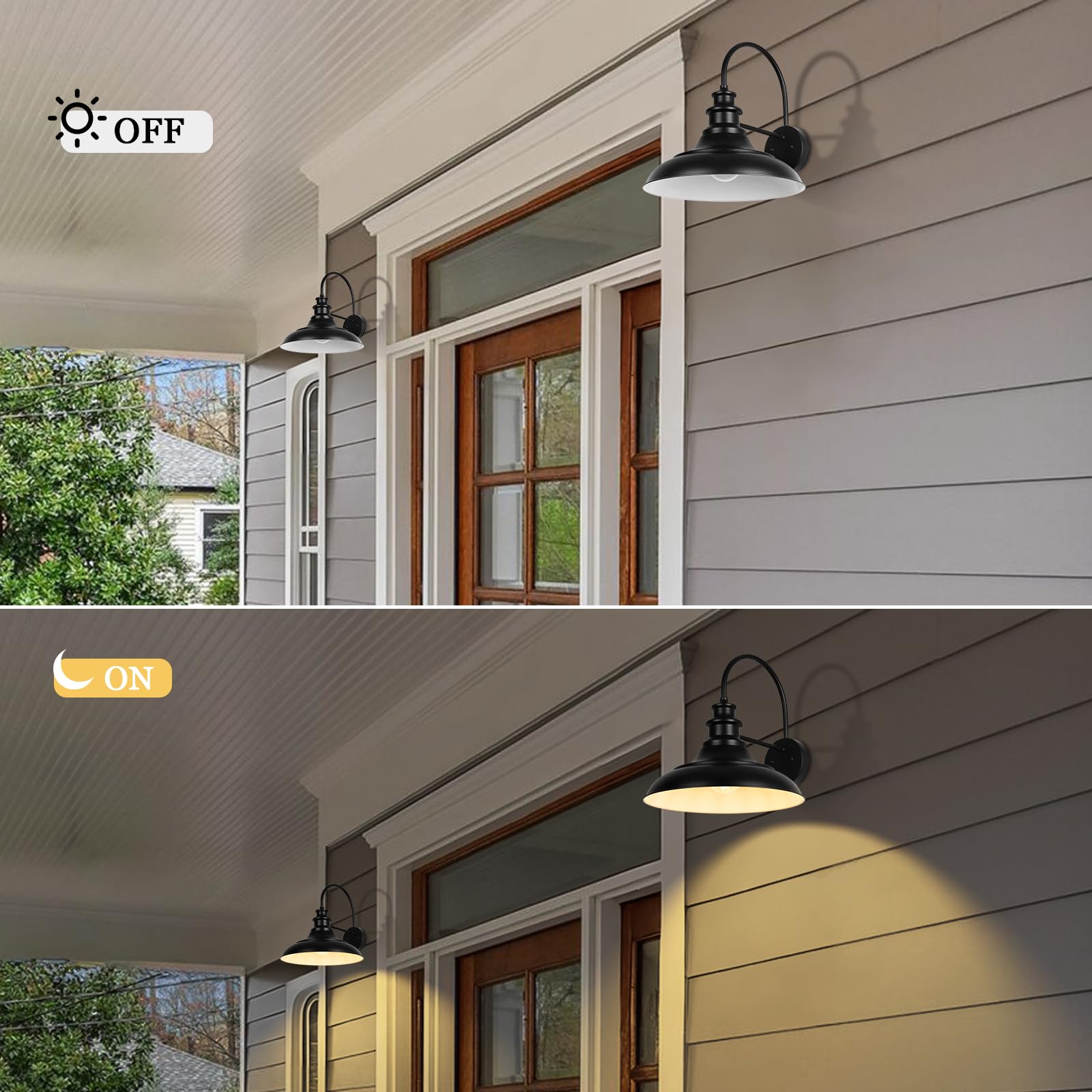 Outdoor Barn Light Fixture, 12.3 Inch Large Dome Farmhouse Exterior Wall Mount Light, Gooseneck Wall Sconce Indoor Wall Lighting