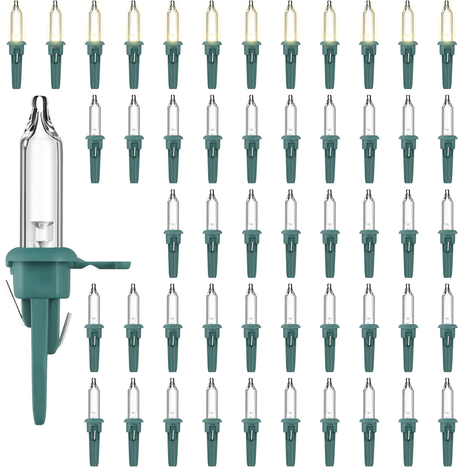 Riakrum 50 Pcs Christmas Replacement Mini Light Bulb 3 Volt 0.06 Watt Christmas Tree LED Light Bulbs Warm White Xmas Lights with