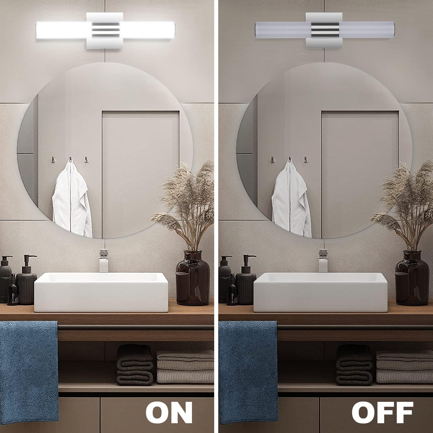 TRLIFE Modern Bathroom Vanity Light, 10W LED, Dimmable, 18.1inch, Stainless Steel, 3 Color Temperature, Model Vanity-3Co-46L