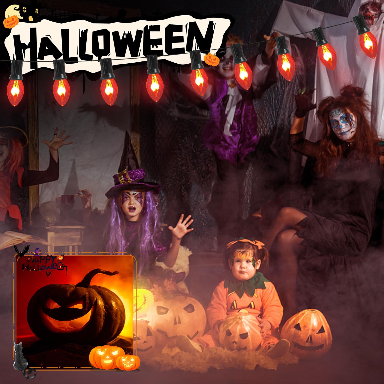 SUNSGNE C7 Flicker Flame Light Bulbs, 1W Clear Glass, E12 Base, 25 Pack, Orange Glow for Halloween & Christmas Decorations