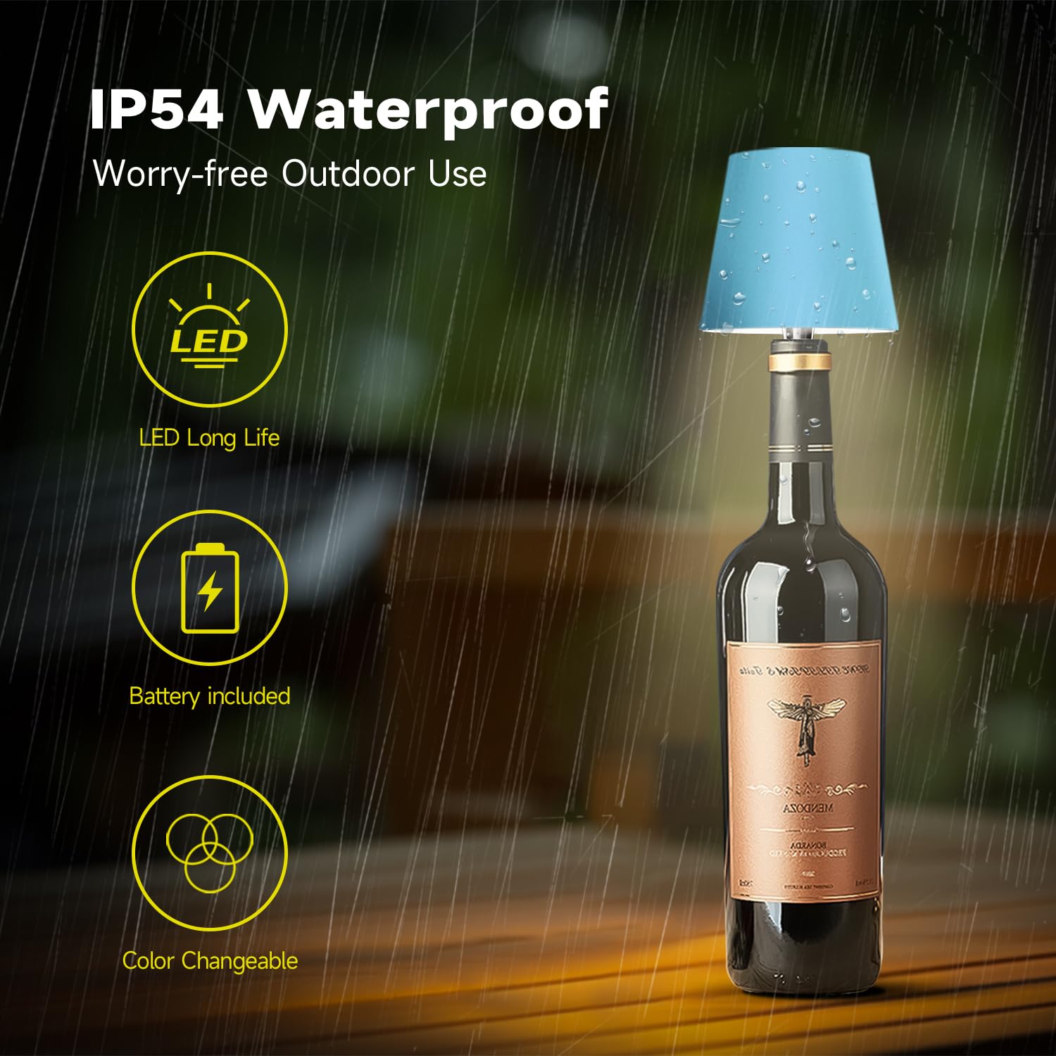 Hoide Wireless Bottle Lamp - LED Night Light Kit, Rechargeable, 5.7in, Light Blue, Plastic