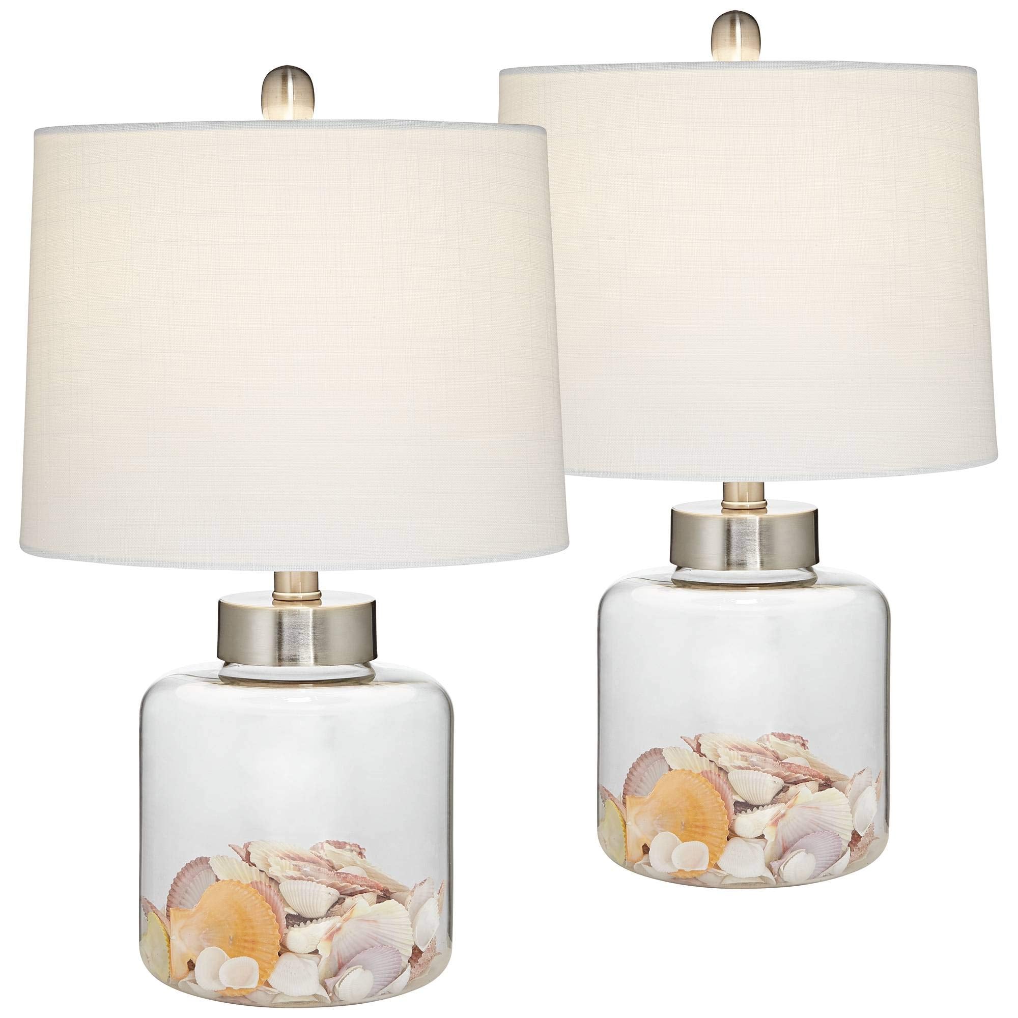 360 Lighting Coastal Accent Table Lamps Set of 2, 20.5in High, Clear Glass Fillable Shells, White Drum Shade