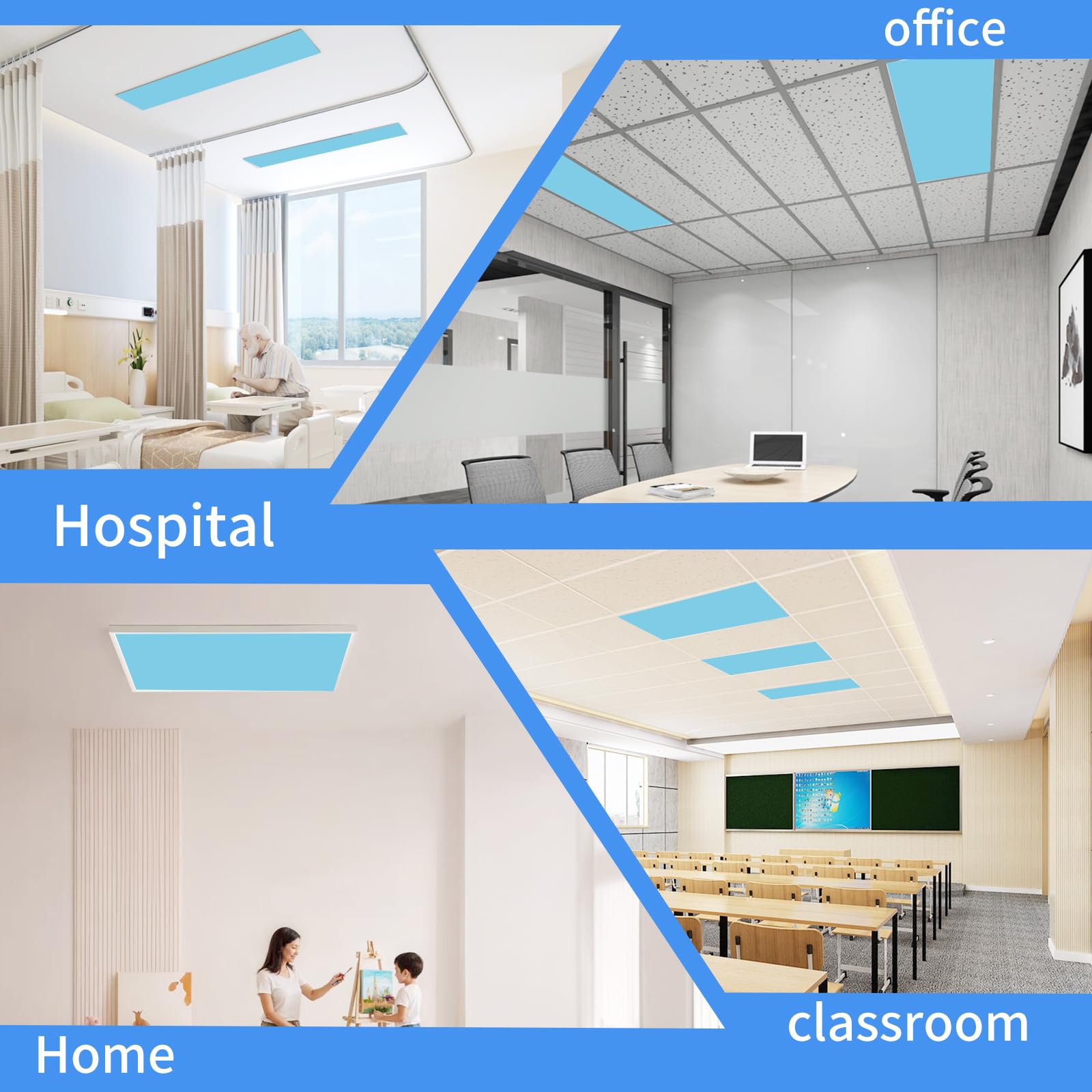 Torixqi Fluorescent Light Covers - Magnetic Filters for 4x2 Feet Ceiling Lights, Blue, Model FLC1