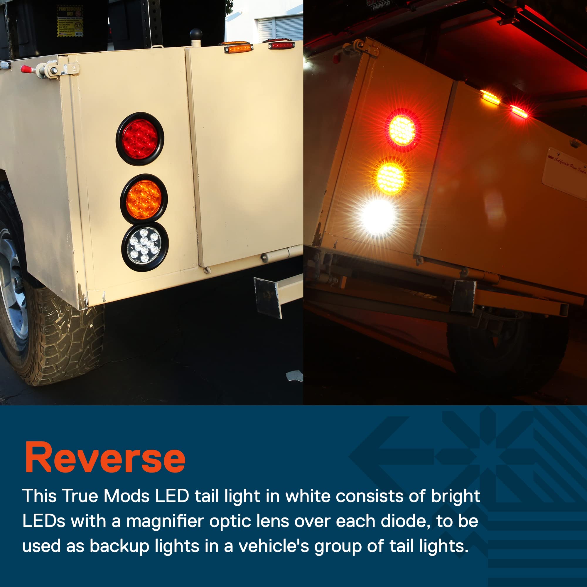 True Mods 4'' Round Clear White Led Trailer Tail Lights [Dot Certified] [Grommet & Plug Included] [Ip67 Waterproof] Reverse Back