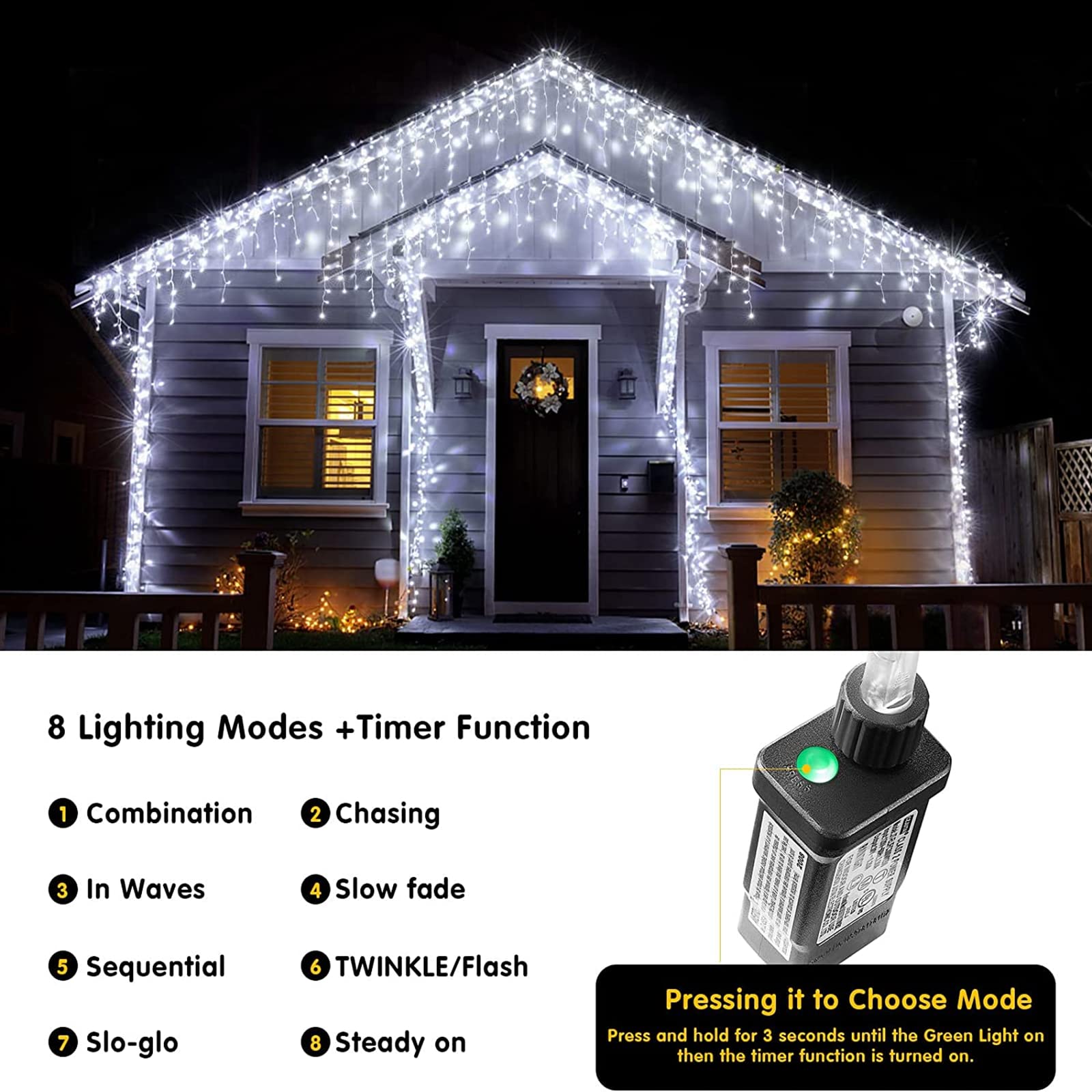 Kiflytooin Led Christmas Lights - 400 Led, 8 Modes, Waterproof, Cool White, Model Gp-Sw290Dc0209, Indoor/Outdoor Hanging Decorations