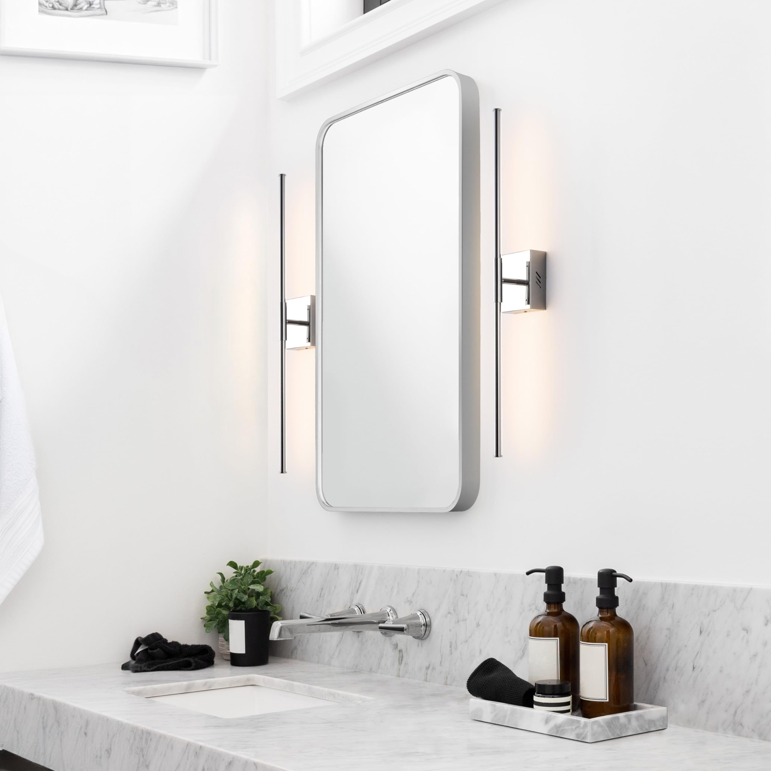 Jonathan Y Jyl7022A-Set2 Makena 28'' Modern Minimalist Dimmable Integrated Led Metal Wall Sconce, Chrome (Set Of 2) For Bedroom,