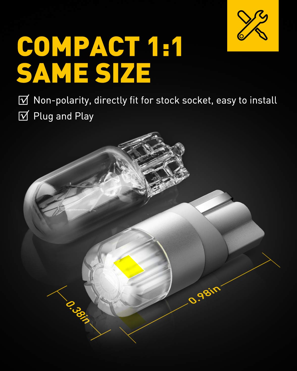 AUXITO 194 LED Bulbs License Plate Light, Super Bright, Error Free, 194/168/W5W, White, Pack of 2