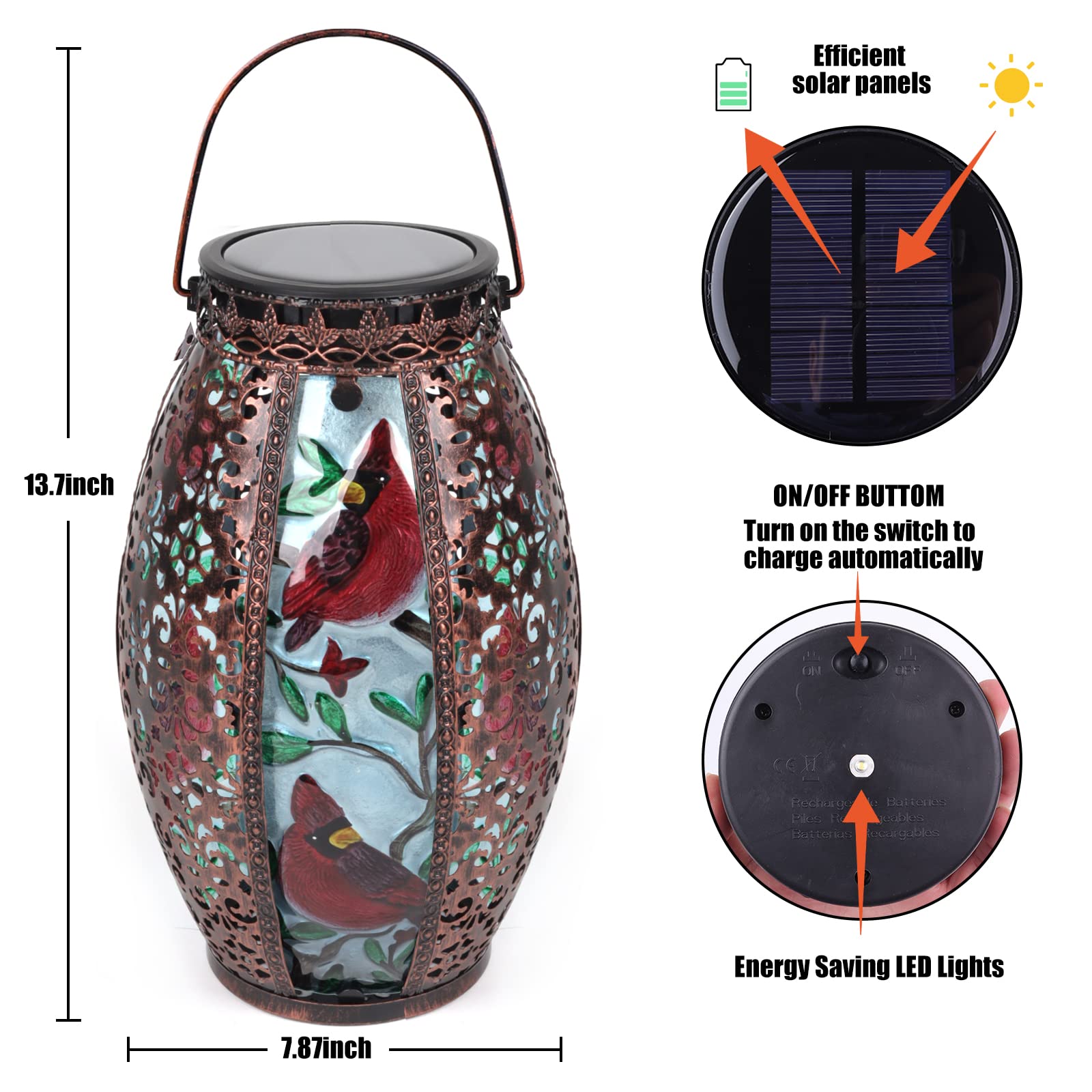 Larekook Outdoor Solar Lantern - Waterproof Metal Hummingbird Lights For Patio & Garden