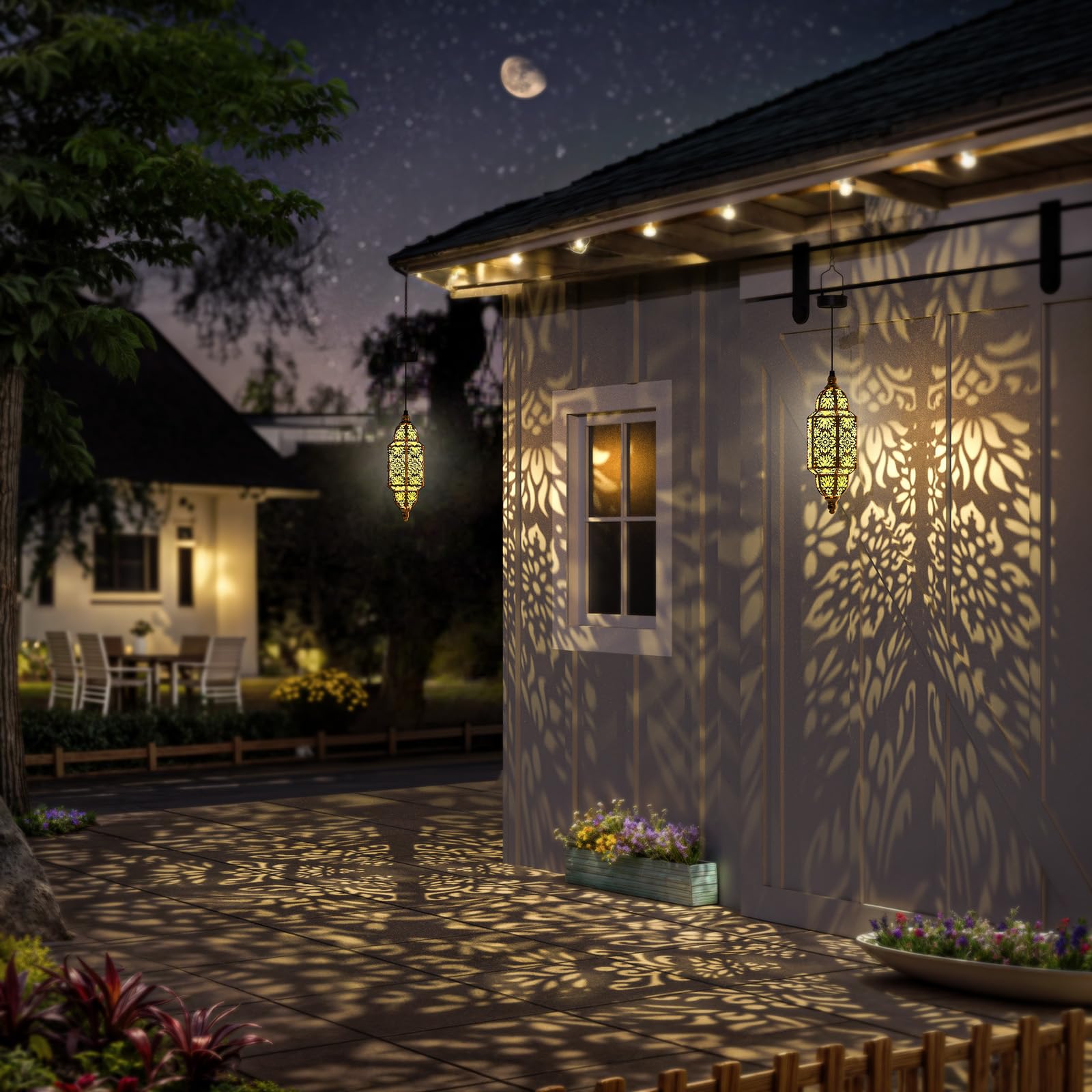 Twinkya Gold Hanging Solar Lanterns - Waterproof Metal Decorative Lights For Outdoor Garden 1 Pack