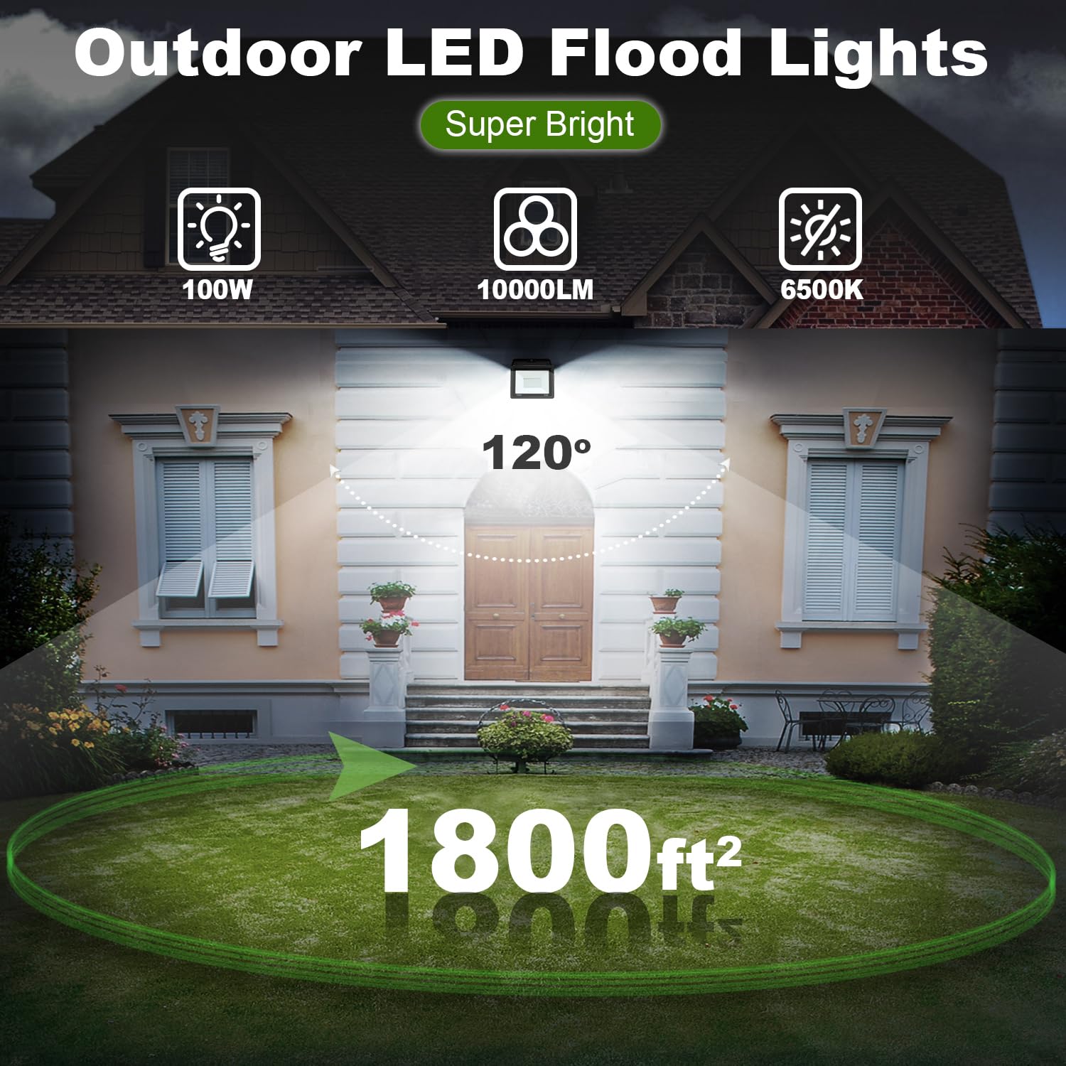 QIYEKA 100W LED Flood Light - 4 Pack, 10000LM, IP66 Waterproof, 6000K Daylight White, Black, Model QW-FLD for Outdoor Security