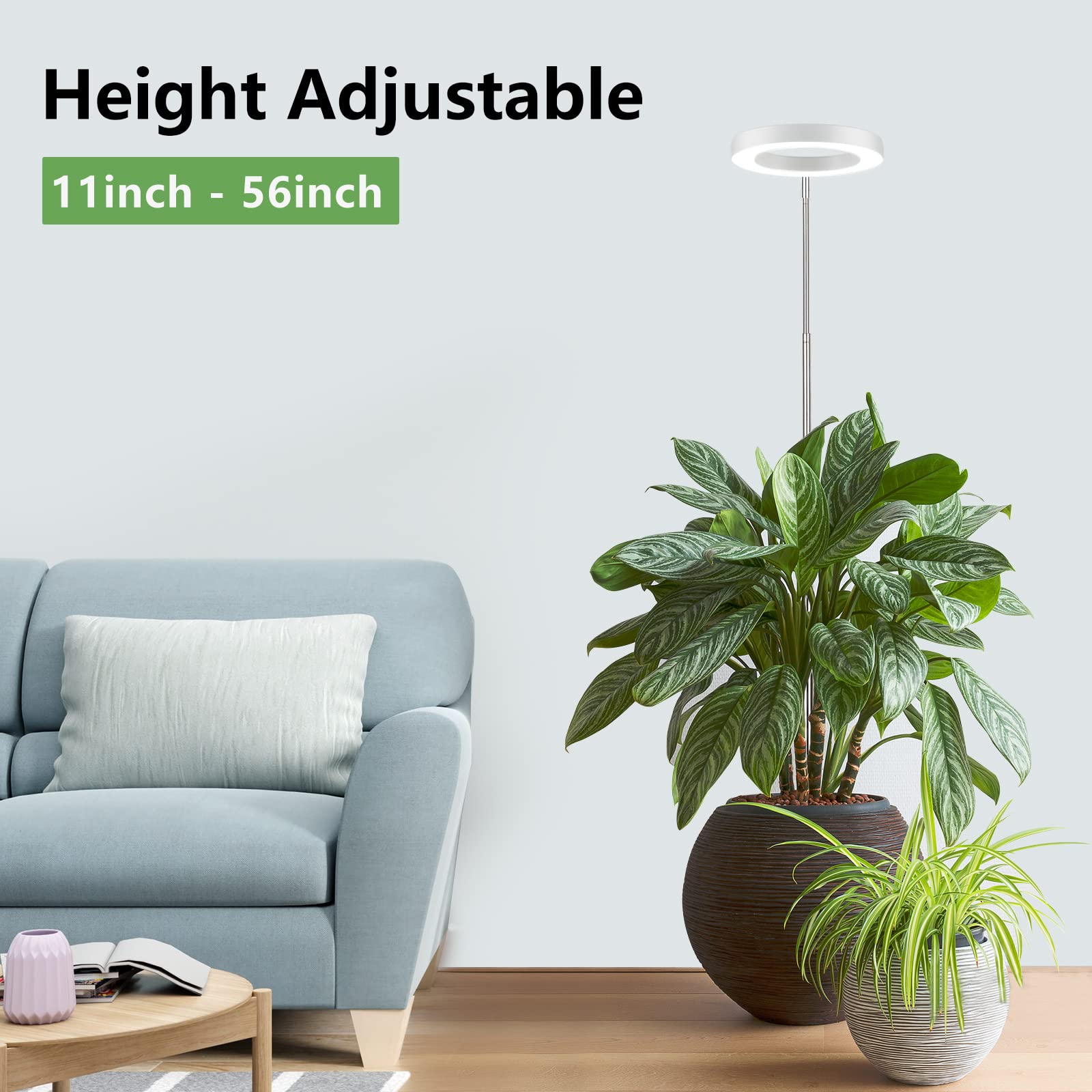 LBW 72 LEDs Full Spectrum Plant Grow Light, 56in Adjustable Height, Auto Timer & 4 Dimmable Brightness for Indoor Tall Plants, White