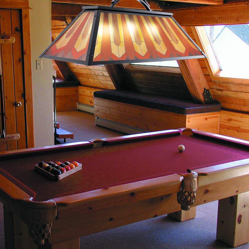 Wellmet Tiffany Style Pool Table Lamp, 3-Light Vintage Chandelier, Multicolor Lighting for 7' 8' 9' Game Room, Billiards & Man Cave