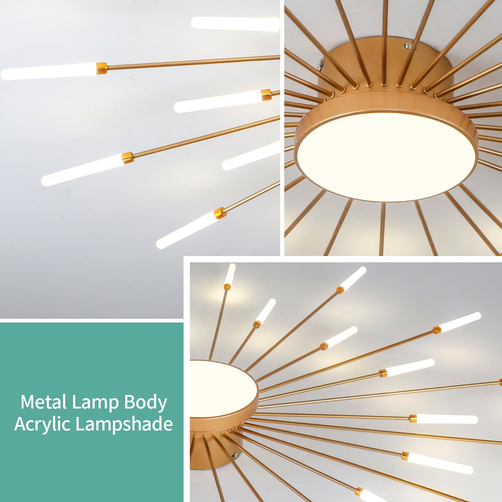 Ziidoo Modern Ceiling Light 30+1 Lights Metal Firework Designed Chic Led Lighting Fixture For Farmhouse Kitchen Dining Room Bedroom Hallway Living Room (Gold And Dark Gold)