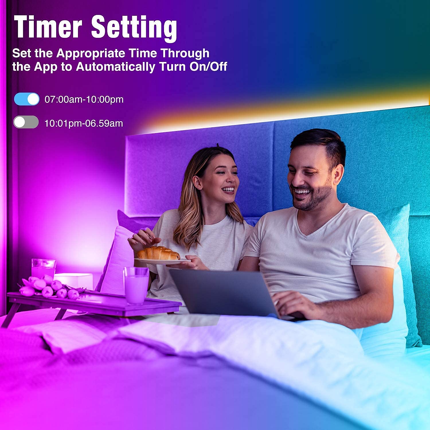 REEMEER Led Strip Lights 50ft RGB Color Changing Smart APP Control T-10 Plastic for Bedroom Kitchen Party