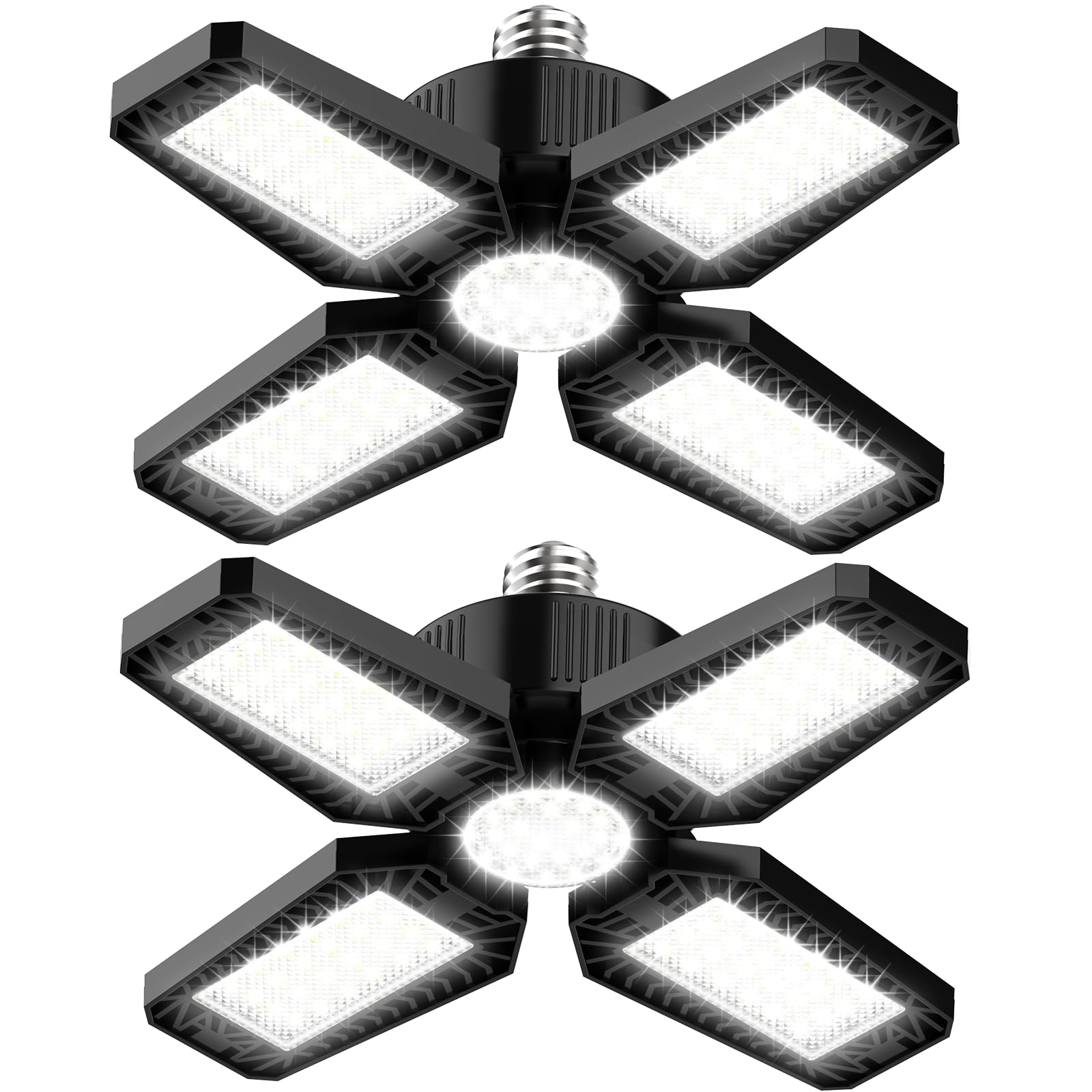 HAPYLUMI Garage Light 2 Pack - 120W 12000LM 6500K LED Garage Lights, Screw in Garage Lights Ceiling Led with 4+1 Deformable Pane