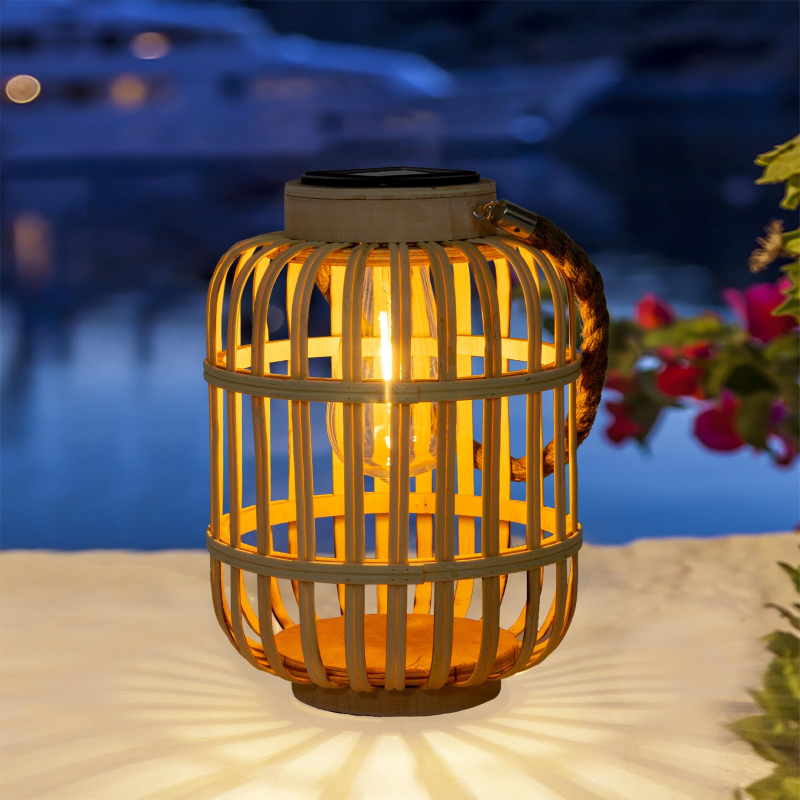pearlstar Outdoor Solar Lanterns Light Rattan Natural Lantern with Handle for Hanging or Table Lamp for Patio Yard Garden Weddin
