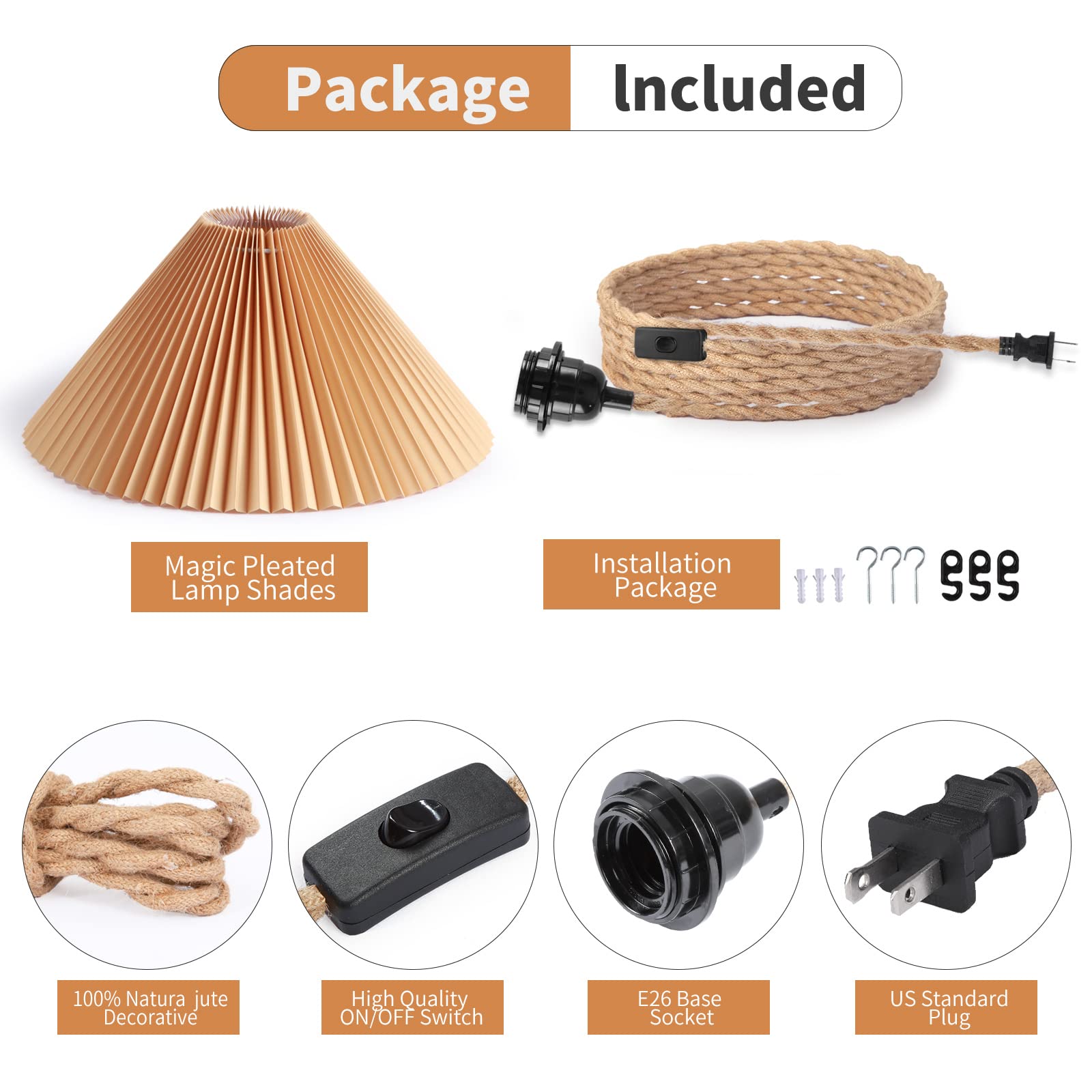 Aomicron Hanging Light With Plug In Cord,Pendant Light Green Lamp Shade And Hemp Rope Cord Plug Into Wall Outlet