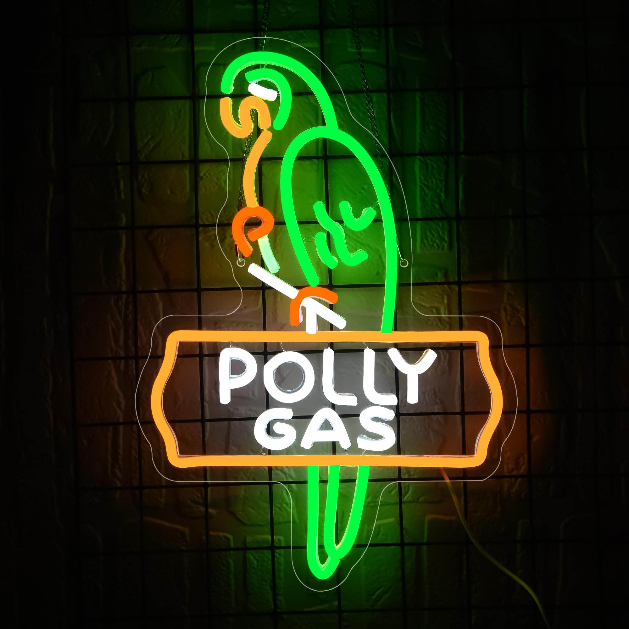 LALAON Neon Sign for Wall Decor - Green Gas Parrot Light, 16.54x11.42in, Acrylic, Model ZKXD10007