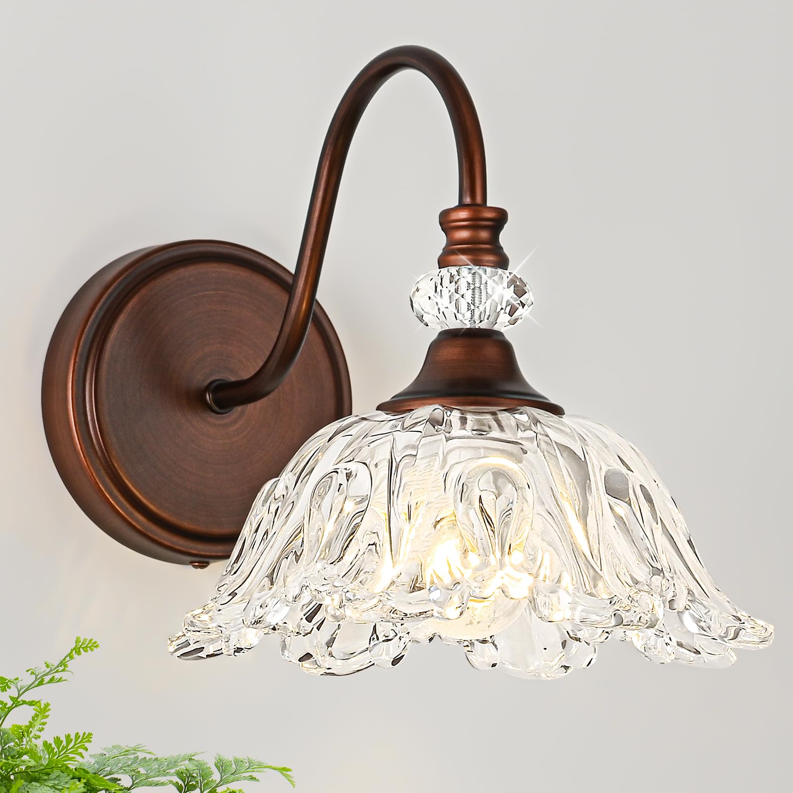 Sunkryster 1-Piece Oil-Rubbed Bronze Vintage Wall Sconce With Floral Etched Clear Glass Shade  Farmhouse Wall Mount Lighting For Bathroom Vintage Bathroom Vanity Light Fixtures