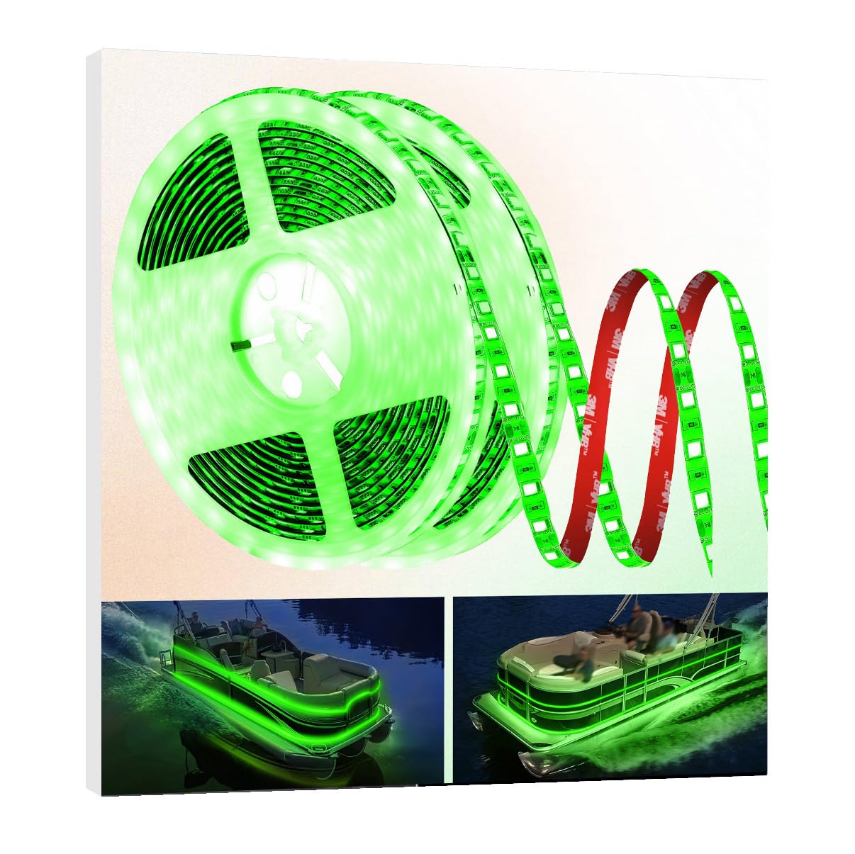 Vbakor 50FT LED Boat Lights, 12V Waterproof Green Strip Light, Marine Accessories, Model LMT38RDK3