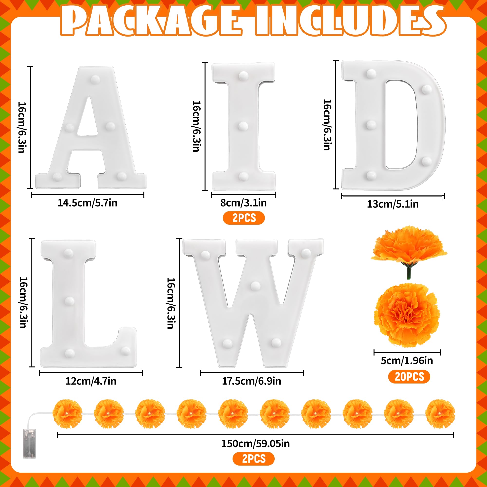 28Pcs Diwali Light Up Letters  6.3 Inch Led Letters Diwali Decor With Led Artificial Lighted Marigold Garland  Mandir Decoration For Indian Hindu Puja Party Festival Gifts(Battery Not Included)