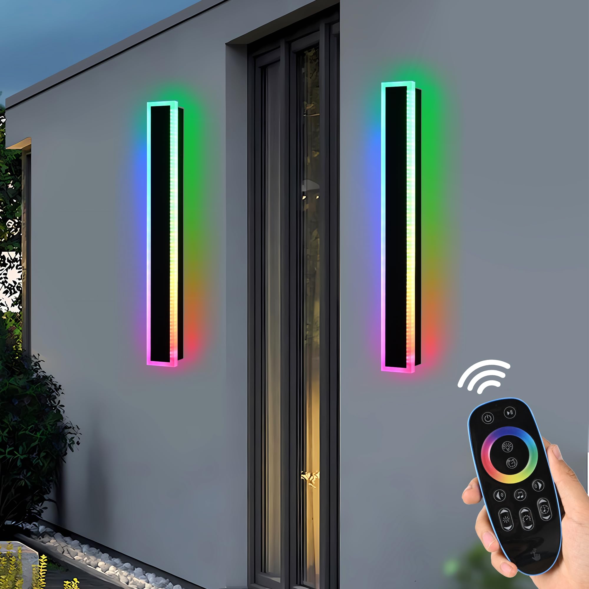MELUCEE 2 Pack 32 Inch Long Outdoor RGB Wall Light, Waterproof IP65 LED Wall Mount Lighting Fixture Outside Wall Sconce for Hous