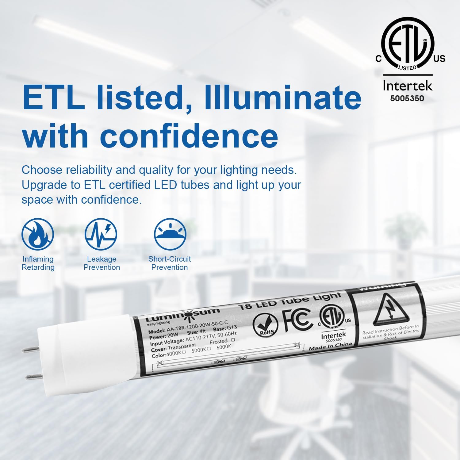 Luminosum T8/T10/T12 4 Foot Led Light Tube 20W 48 Inch, 40W Equivalent, Natural White 4000K, Clear Cover, Dual-End Powered, Ball
