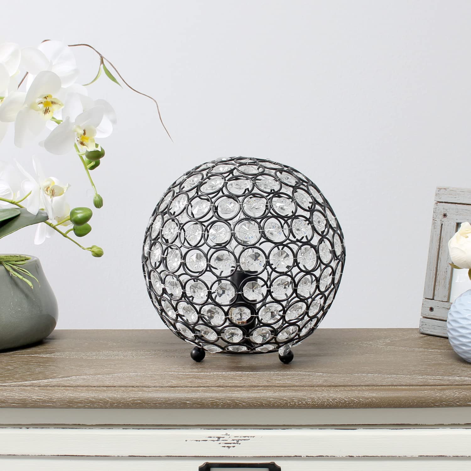 LALIA HOME Elipse Medium Table Lamp - 8in Metal Crystal Orb - Restoration Bronze - Model 1270-LHT-3009-RZ