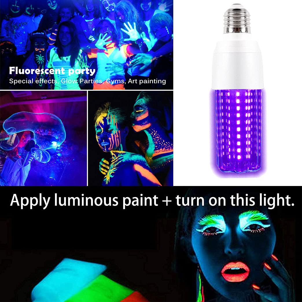 KAPATA 15W LED UV Black Light Bulb, 395-400nm, Energy Saving, E26, 2-Pack, T Bulb, Glow in The Dark, Model UV-