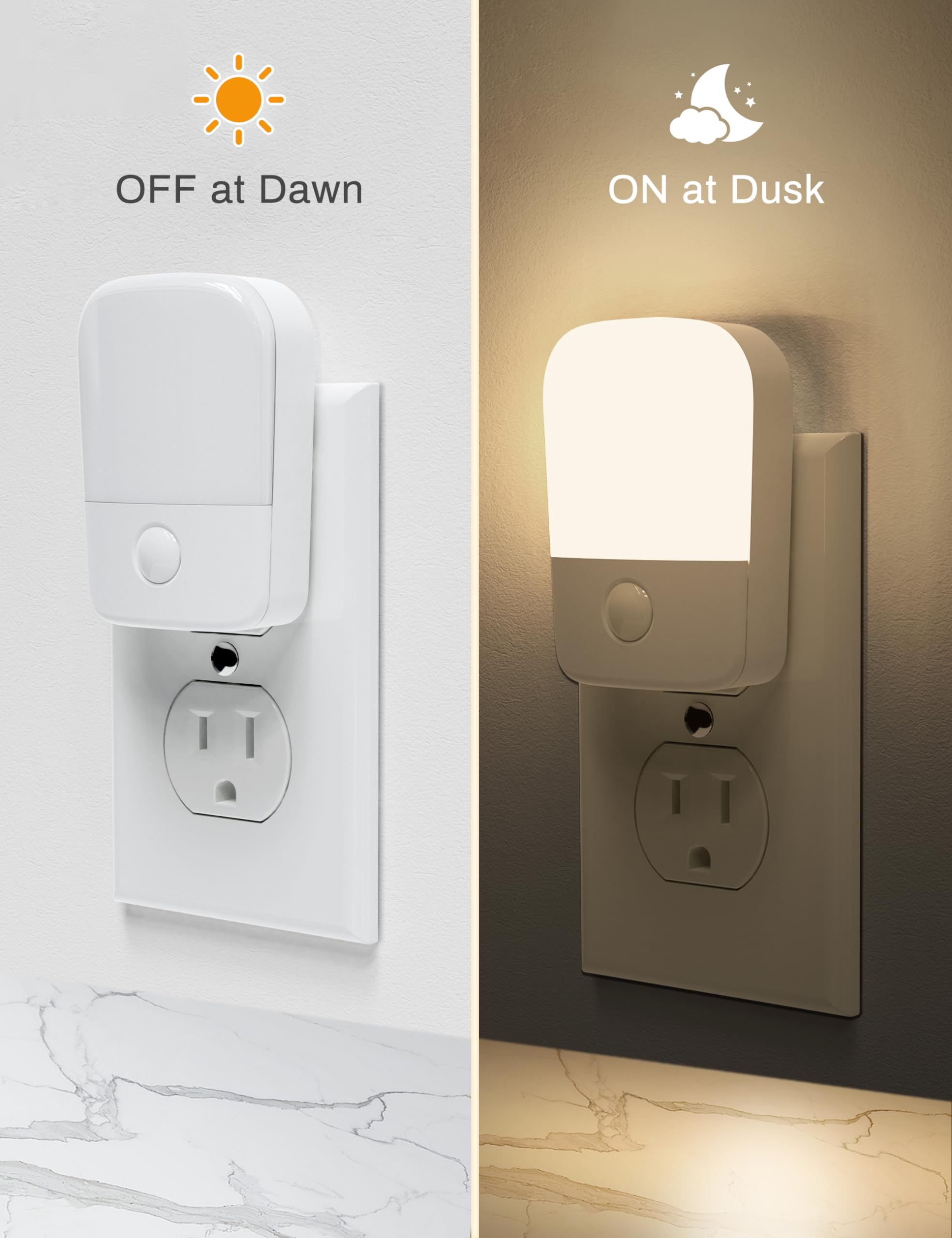 Specmsky Night Lights Plug Into Wall, Bright Night Light With Dusk To Dawn Sensor, 3000K Warm White Adjustable Brightness Led Nite Lights For Kids, Nursery, Pet, Bedroom Hallway Kitchen, 2 Pack