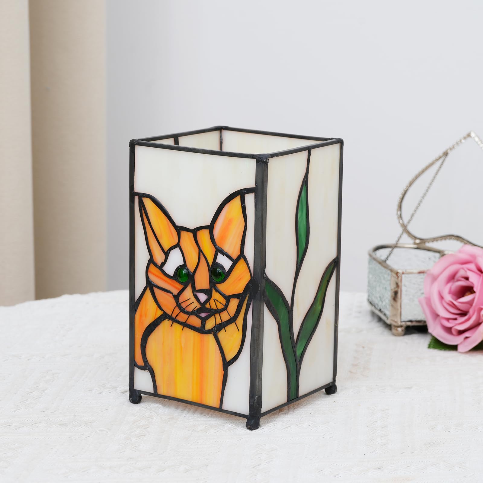 Kiphepi Tiffany Lamp Stained Glass Lamp Small Bedside Table Lamps For Living Room Home Decor Girls Women Birthday Christmas Thanksgiving Day Gift Cat