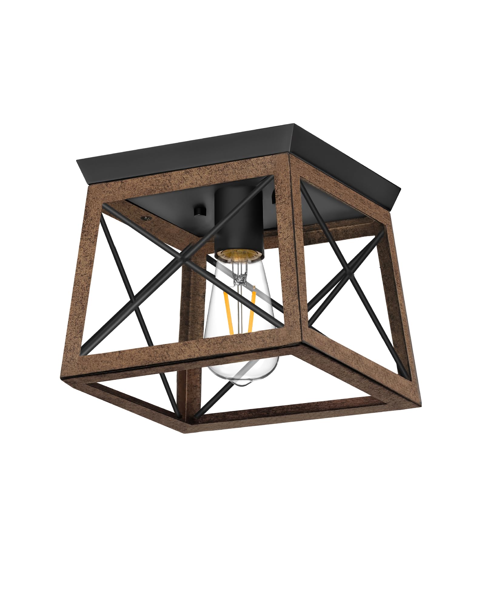 Goebleson Farmhouse Ceiling Light With Night Light, Flush Mount Ceiling Light Fixtures, Rustic Wood Flush Mount Hallway Lamp, 2-