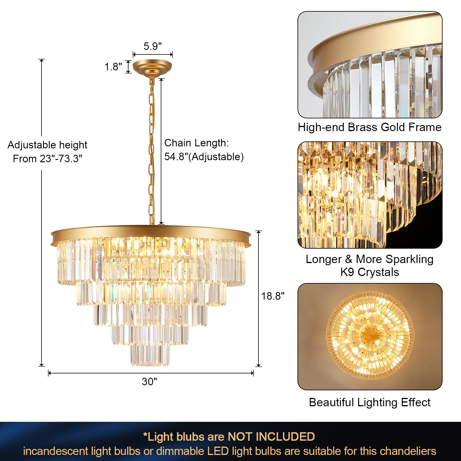 A Axilixi Large Crystal Chandeliers 30 Modern Gold Round Chandeliers For High Ceiling K9 5-Tier Large Ceiling Chandelier Light F