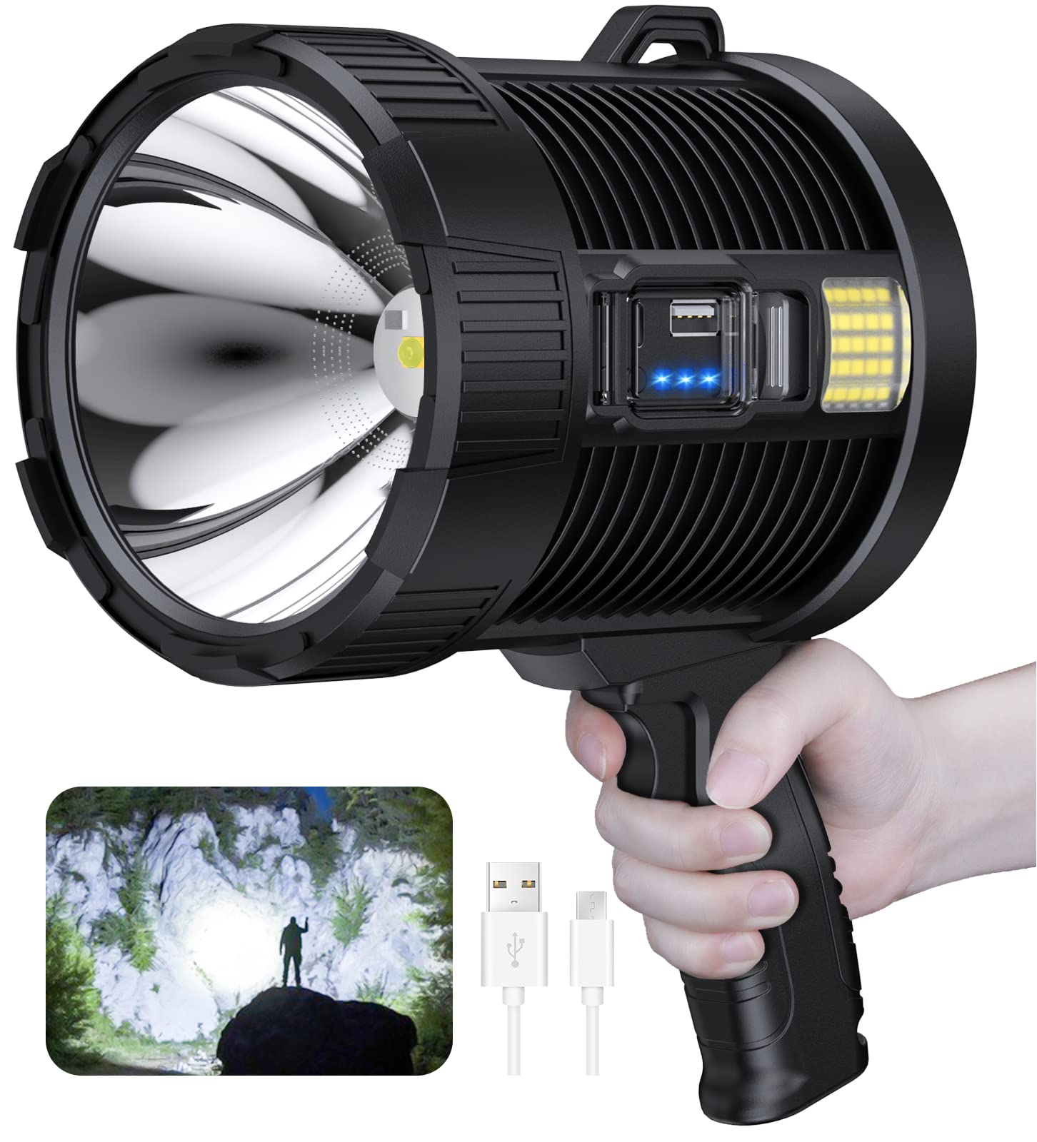 NIAO-cHAO Rechargeable Spotlight, 100000 Lumens Led Spot Lights Handheld Large Flashlight Super Bright Outdoor Solar Spotlights 