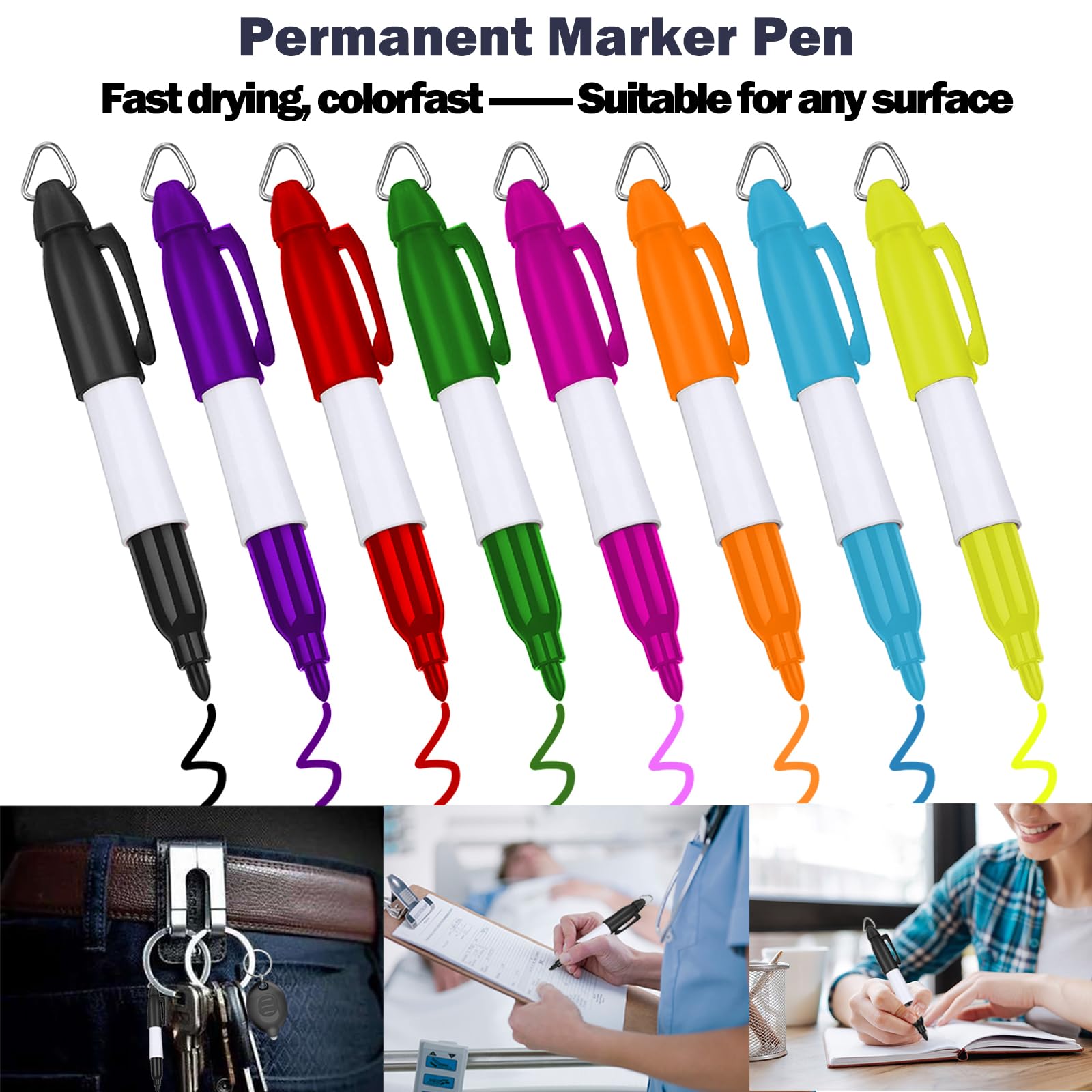 Daemson Mini Led Keychain Flashlights & Permanent Marker Pens, Badge Lights For Nurses 12 Lumen Battery Powered, Badge Reel Pen For Nurses Doctor Office Outdoor Gift - Multicolor Shell (16Pcs)