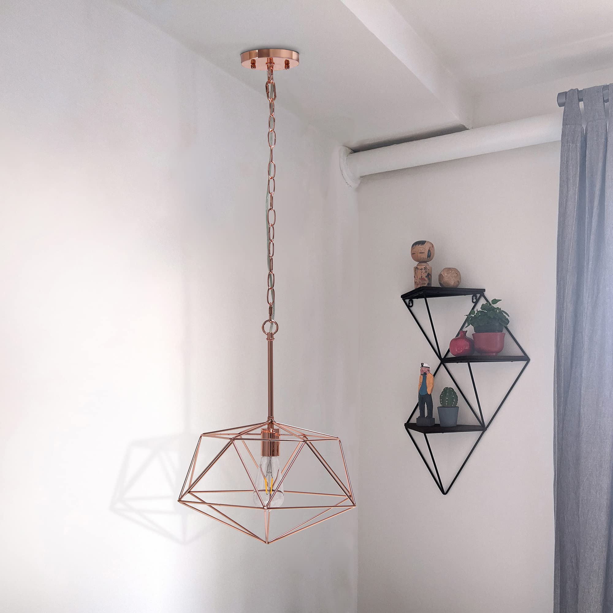 Lalia Home Modern Indoor Home/Office Bright 1 Light 16 Modern Metal Wire Paragon Hanging Ceiling Pendant Fixture - Rose Gold