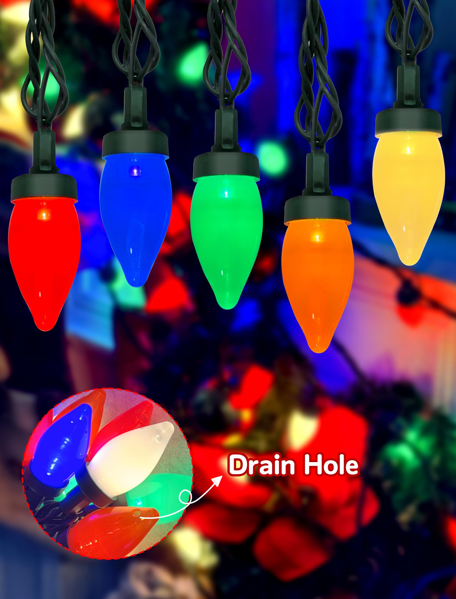 Romasaty C7 Led Christmas Lights  26Ft C7 Vintage Christmas Lights With 50 Multicolor Led Bulbs  Colorful Outdoor String Lights For Xmas Tree Home Party Garden Yard Patio Decorations