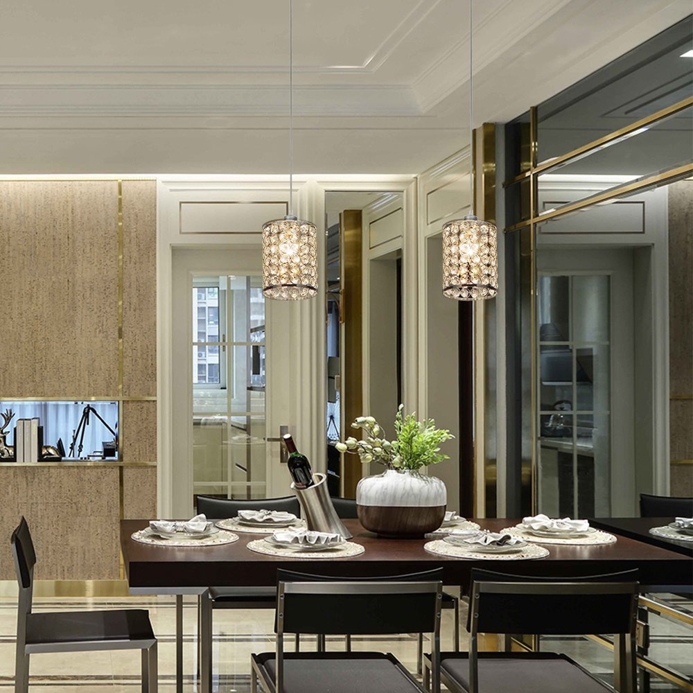 Mondaufie 2 Pack Crystal Pendant Lights Kitchen Island,Crystal Pendant Light With Long Cord Adjustable,Chrome Finish Bar Pendant