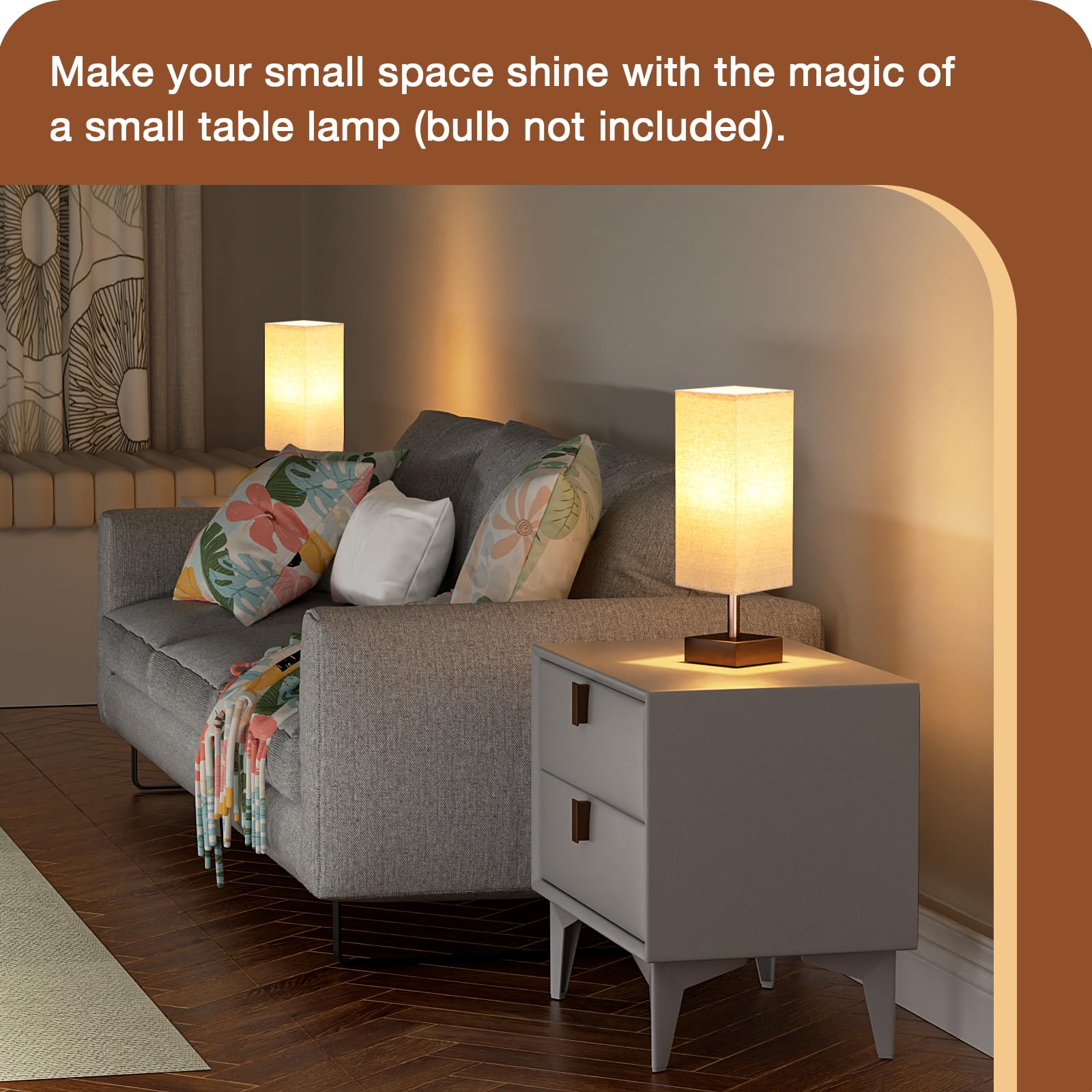 Aooshine Brown Small Table Lamp - Bedside Lamp For Bedroom, Minimalist Nightstand Lamp With Square Fabric Shade, Desk Lamp For K