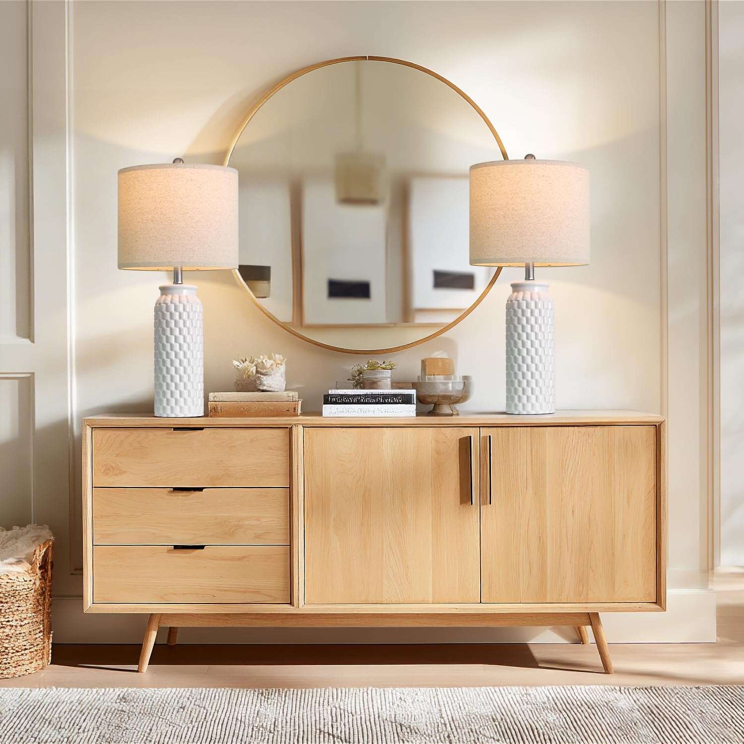 Usumkky 27 White Modern Ceramic Living Room Lamps Bedside Lamp Set Of 2 For Bedroom Decor Farmhouse Table Lamp For Living Room Office Dorm