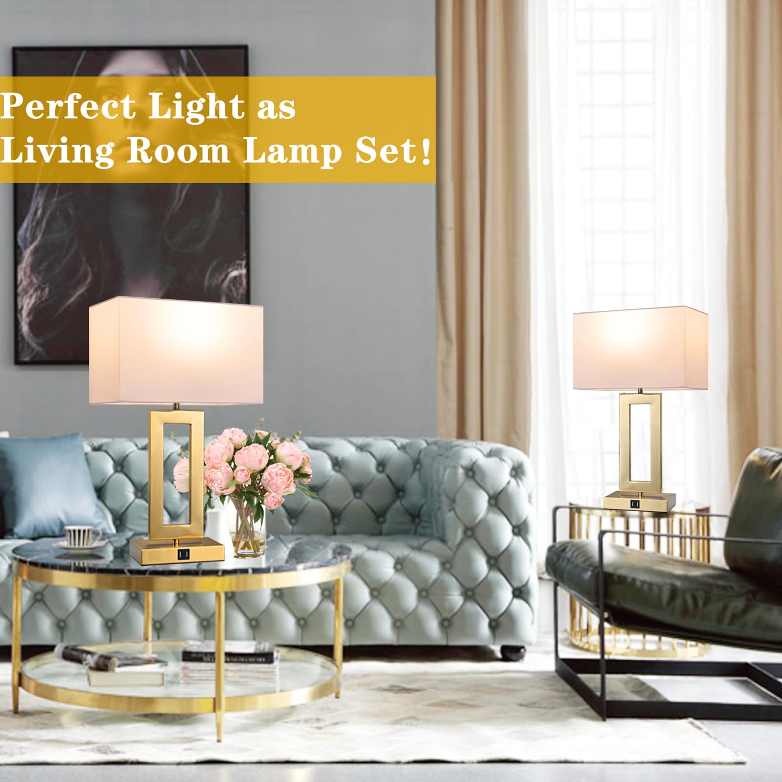 Brightwe 22 Touch Control Table Lamps - 3-Way Dimmable, 2 Usb Ports, Metal, White & Gold, Model Ql5166W, Led Bulbs Included