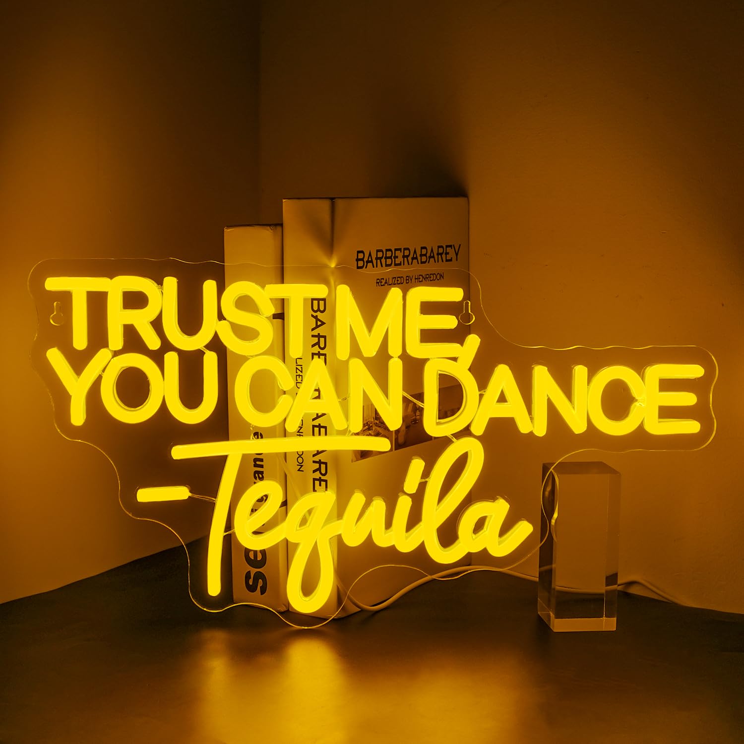 DREAMFORT Trust Me You can Dance Tequila Neon Sign Yellow Letter Neon Lights Vibrant Orange Neon Bar Signs for Wall Decor USB Light Up Sign for Home Bar Man Cave Party Club Restaurant