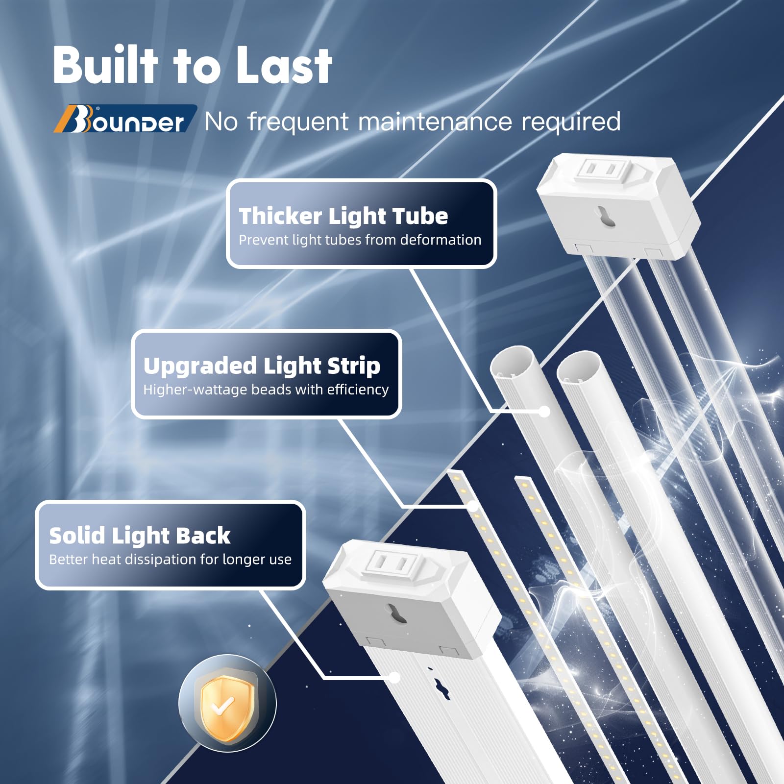 BBOUNDER 4 Pack Linkable LED Shop Light, 6500K Cool Daylight, 4400 LM, 4FT, White, Polycarbonate, Surface & Suspension Mount