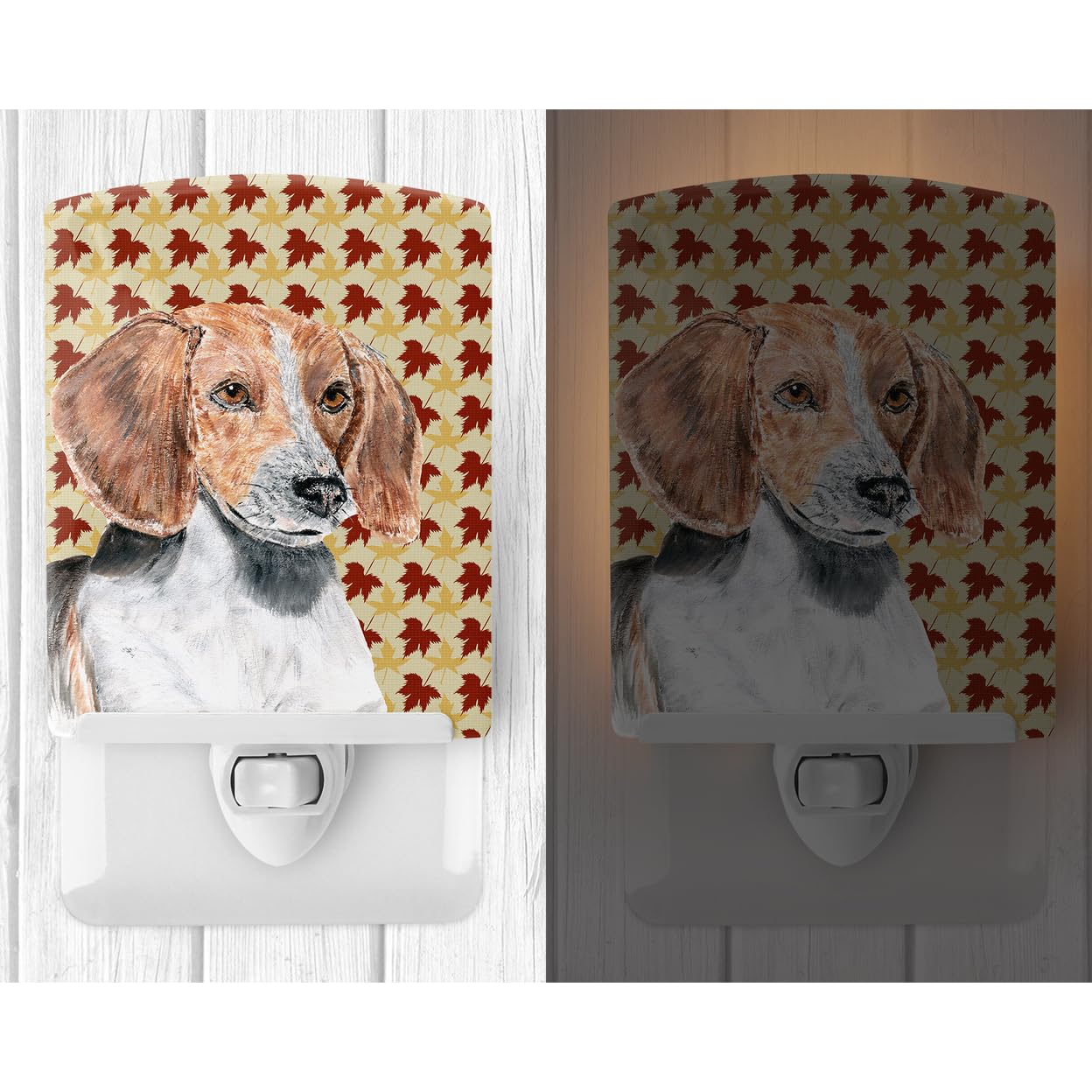 Caroline'S Treasures Sc9551Cnl English Foxhound Fall Leaves Ceramic Night Light Compact, Ul-Certified, Ideal For Bedroom, Bathroom, Nursery, Hallway, Kitchen, 6X4X3, Multicolor